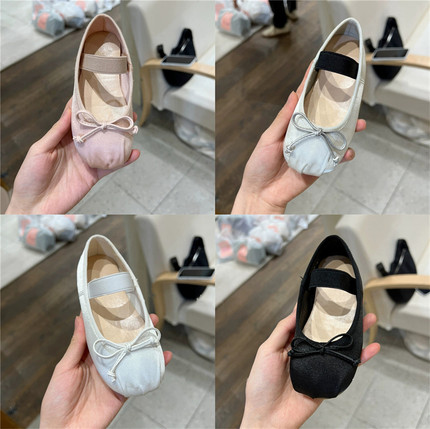 韩版女童软面皮鞋秋女宝蝴蝶结NEKO同款小女孩缎面舞蹈芭蕾鞋单鞋