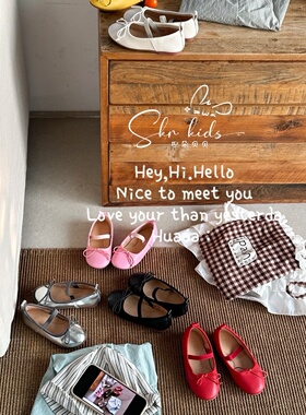 韩版女童软面皮鞋秋女宝蝴蝶结NEKO同款小女孩舞蹈芭蕾鞋单鞋红色