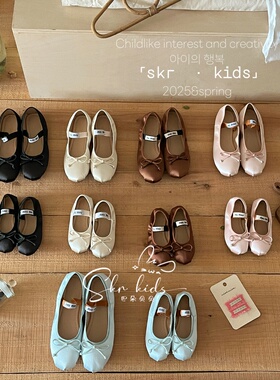 真丝绸缎面亲子miu蝴蝶结法式复古方圆头芭蕾舞女童玛丽珍单鞋女