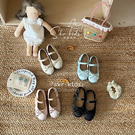 韩国童鞋女童缎面蝴蝶结单鞋2025春季新款儿童洋气休闲鞋公礼服鞋