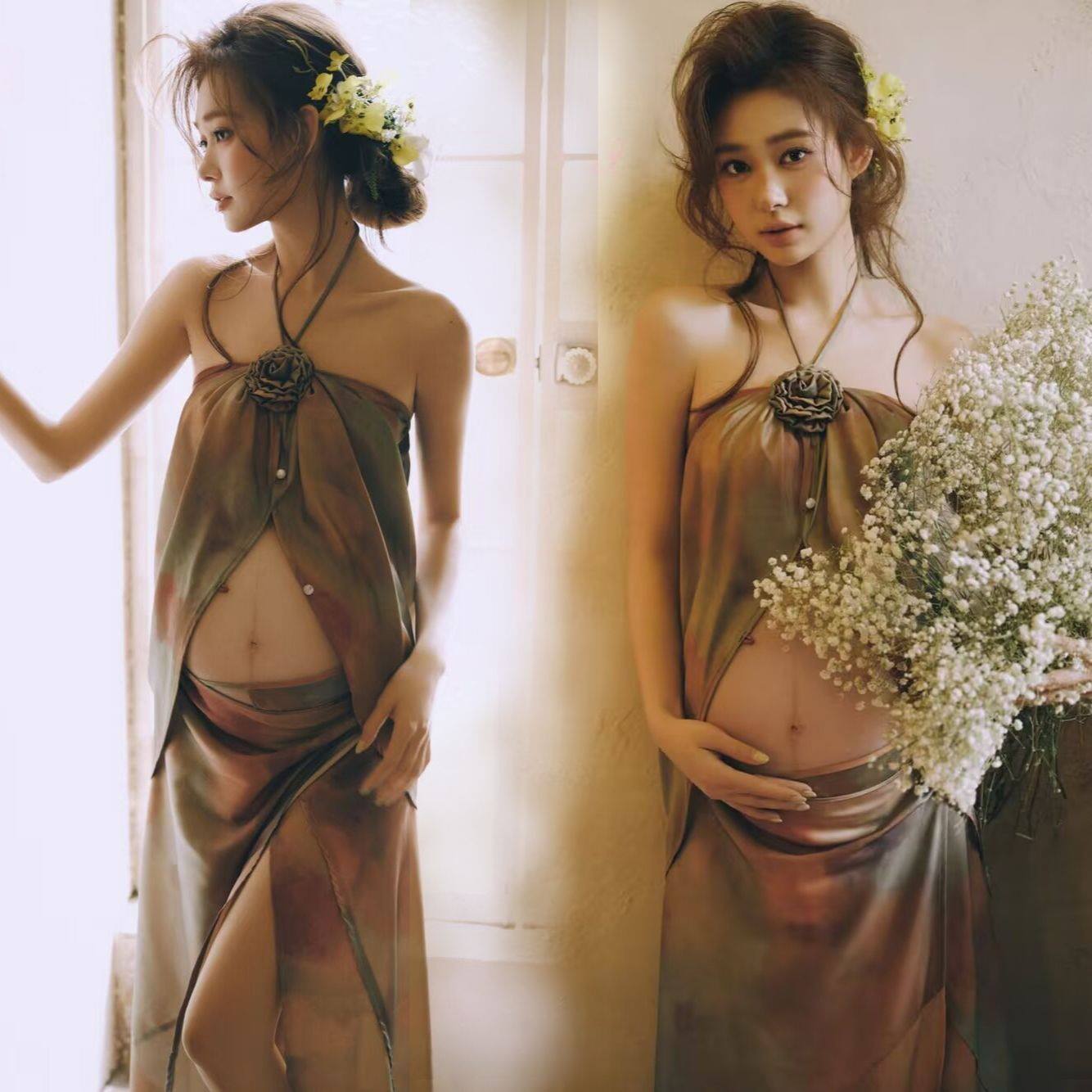 法式度假挂脖露背孕妇影楼写真服
