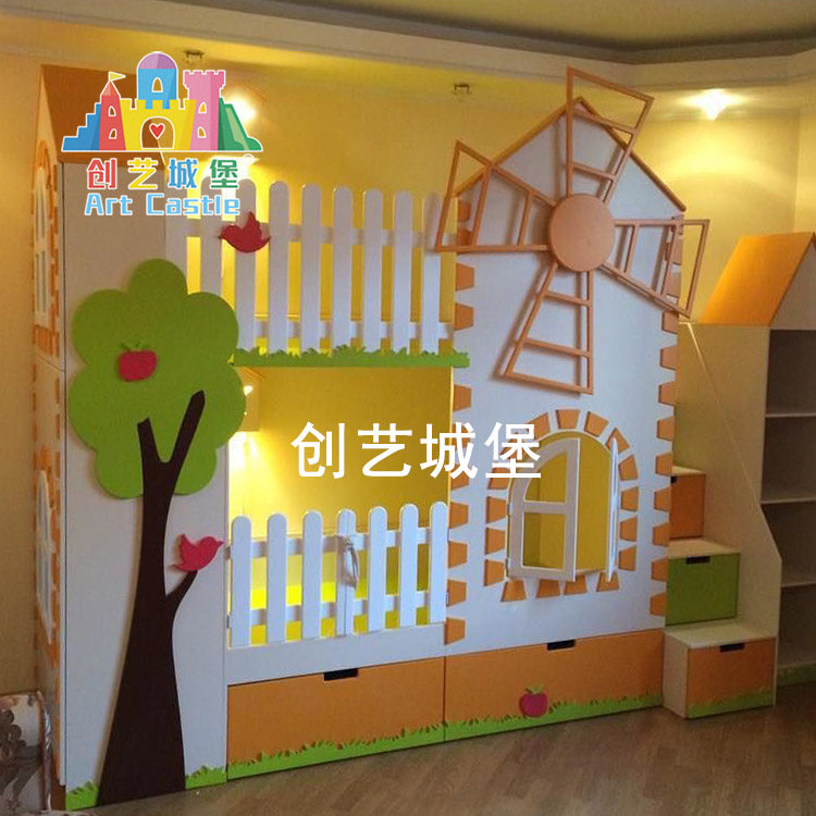 创艺城堡定制儿童床多功能实木高低床组合梯柜房子床女孩树屋床