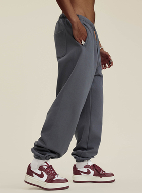 440G重磅美式运动黑色垂感卫裤秋冬宽松直筒休闲堆堆长裤纯色阔腿