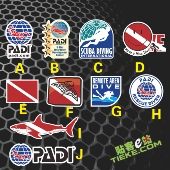 DIVE 划痕贴笔记本贴反光个性 机车汽车潜水鱼骨 PADI防水防晒贴纸