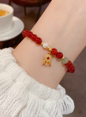 新中式时尚简约百搭红色串珠弹力绳手串气质轻奢复古本命年手饰品