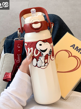 史努比保温杯女生带吸管水杯女2025新款高颜值可爱便携大容量杯子