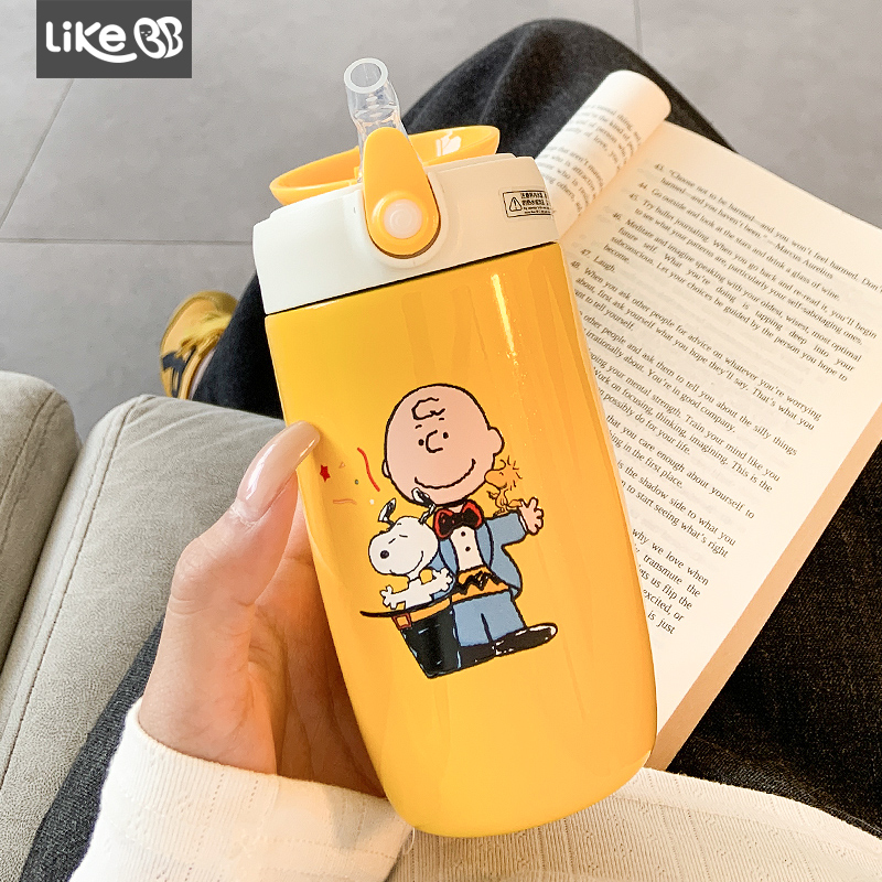 史努比保温杯吸管水杯女新款2025高颜值便携可爱大人学生儿童杯子