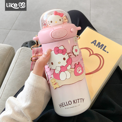 hellokitty可爱保温杯女生高颜值吸管水杯女新款2026便携学生杯子