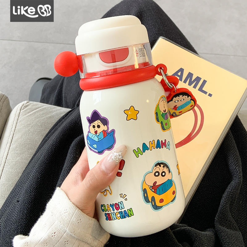 蜡笔小新一杯三饮保温杯女生可爱水杯新款2025学生316不锈钢杯子