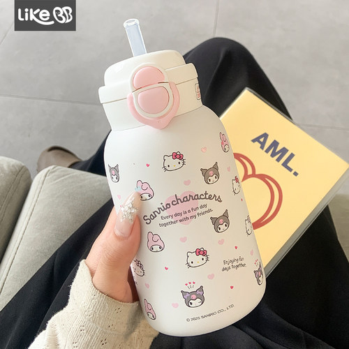 hellokitty可爱保温杯女生吸管水杯女新款2026高颜值便携学生杯子
