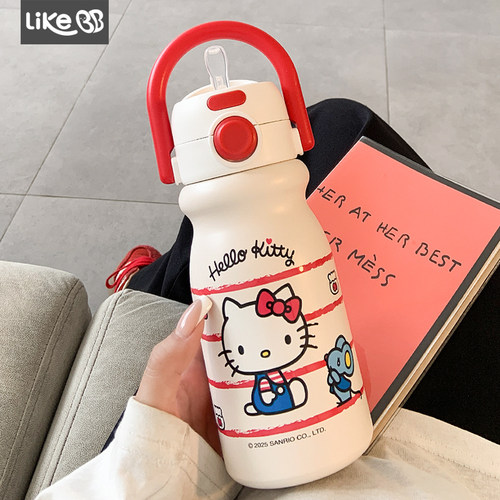 hellokitty保温杯女生带吸管水杯女新款2026高颜值大容量学生杯子