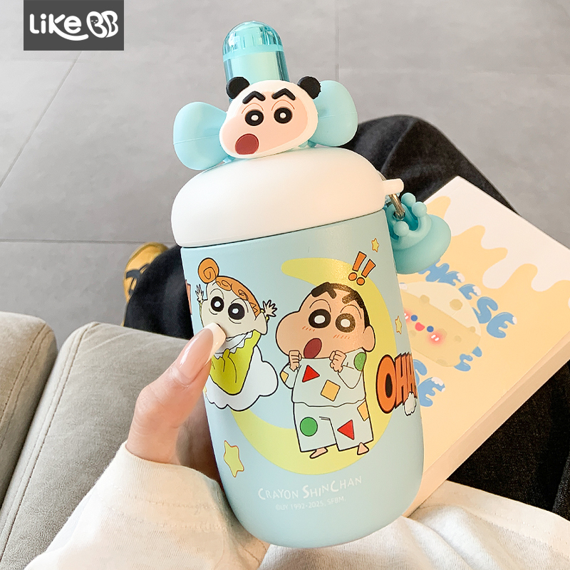 蜡笔小新保温杯女生带吸管水杯女新款2025高颜值可爱便携学生杯子