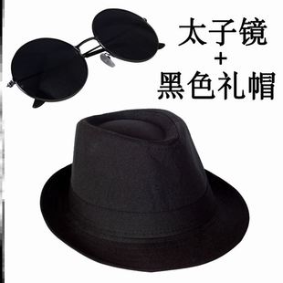 上海滩许文强黑色大檐英伦爵士礼帽子男女舞台儿童表演斧头帮眼睛