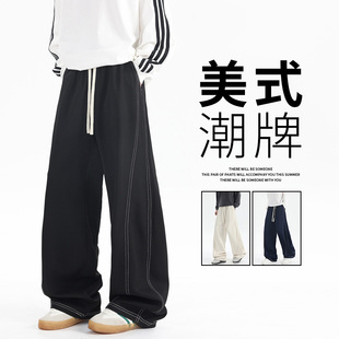 情侣春秋裤 美式 青少年阔腿运动裤 男宽松直筒休闲长裤 子 潮牌弯刀裤
