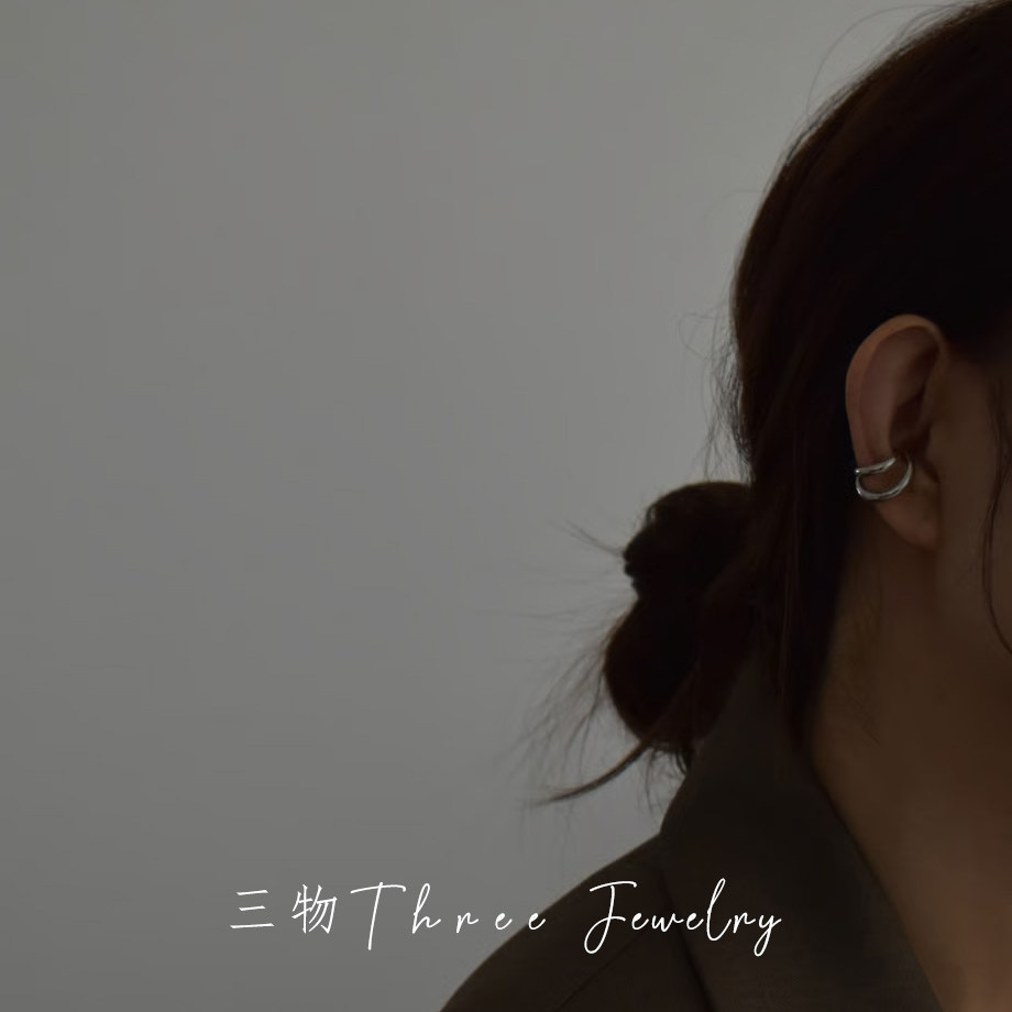 日单~S925银~日本松本惠奈风可盐可甜简约双线圈开口耳骨夹