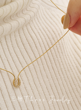 三物THREE钛钢轻奢简约百搭小众设计满钻项链高级感锁骨链女