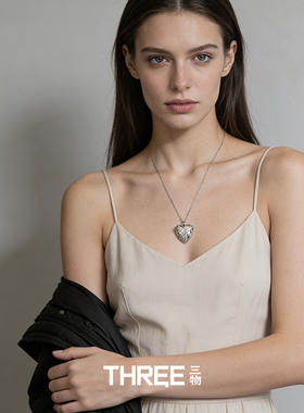 THREE韩国博主同款 线条桃心 简约时尚项链配饰品
