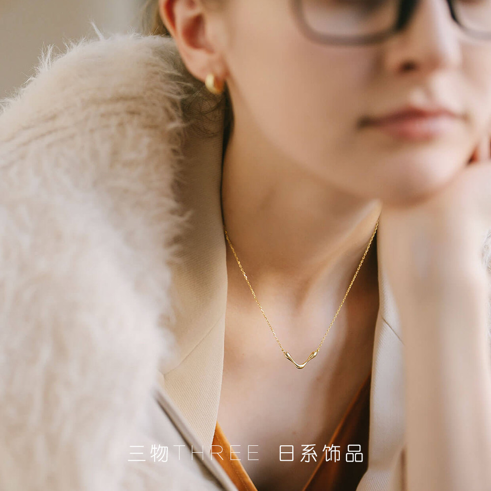 THREE日本日系S925纯银项链小众简约V型女气质百搭超细锁骨颈链
