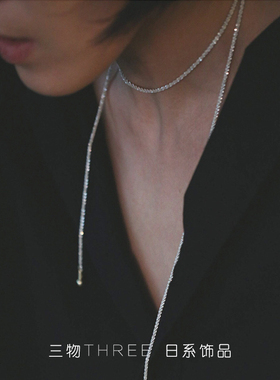 日韩简约时尚设计感银色流苏项链几何线条金属链条气质长项链叠戴