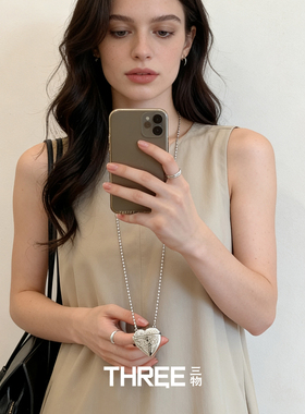 THREE韩国小众品牌爱心花纹相盒项链mini包包项链可打开相盒首饰