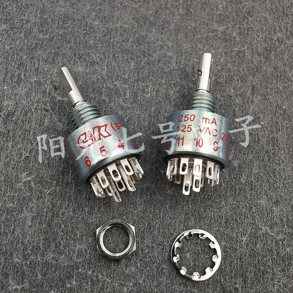 美国产 C&K 125VAC 250mA 12脚2刀6档 镀银脚 转换 CK 旋转开关