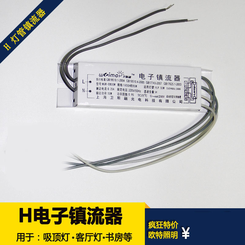 55W电子镇流器h灯管+灯座一拖一整流器一拖二40W*2灯箱