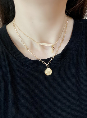 十字架圆牌ins潮风高级感粗链条