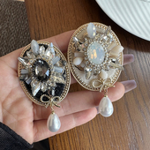 新款 复古巴洛克徽章椭圆镶钻珍珠高级感胸针高档设计感胸花别针