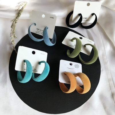 日韩秋冬复古植绒宝蓝耳环