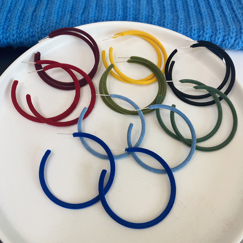 植绒耳圈复古时尚细圆圈耳环女丝绒糖果彩色耳钉ins风气质百搭耳