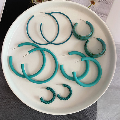 欧美风复古蓝绿色耳圈