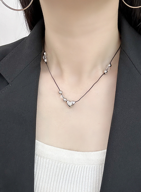 极简金属爱心细绳项链锁骨颈链