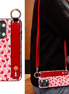 Icool适用一加ace2红色爱心斜挎ACE2V皮壳腕带支架AcePro硅胶新年喜庆大红ACEPRO保护皮套手机11外壳送挂绳