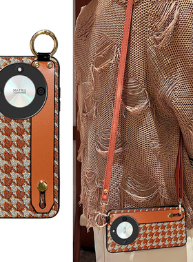 Icool适用荣耀x60pro手机壳x70格纹斜挎腕带x40i轻奢潮牌复古风X30MAX可支架支撑v40保护斜背外壳X50I皮套女