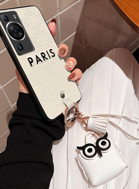 Icool适用华为pura80刺绣压印p70手机壳p60pro白色复古潮P50皮套P40PRO猫头鹰挂饰挂绳保护壳软p30硅胶套P20
