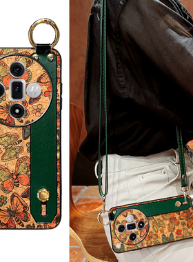 Icool适用findx9蝴蝶手机壳x8pro复古木纹x7ultra斜背FINDX6PRO保护套oppo紫色腕带支架x2挂绳X3送皮壳X5硅胶