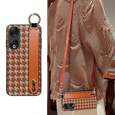 适用荣耀90皮质复古风腕带可支架