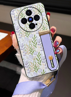 适用x300郁金香花手机皮套x200pro荔枝纹X100复古xnote腕带支架支撑X90PRO全包x80丝巾挂绳70绿色60皮外壳x50