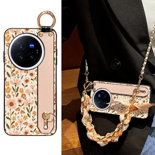 Icool适用xfold3pro小雏菊手机皮壳vivoXFold2腕带支架荔枝纹XFOLD折叠屏丝巾手提Xfold2保护套斜背链条挂绳