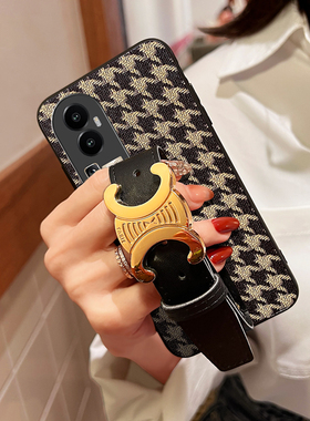 Icool适用reno15手机壳格纹14便携腕带13pro轻奢oppoRENO12PRO支架11支撑9保护壳7se真皮套10网红8/6/5/4外壳