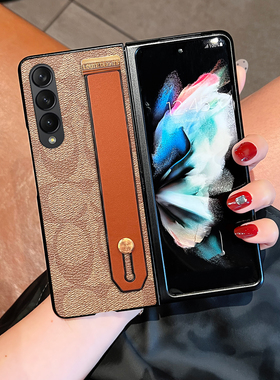 Icool适用三星ZFold6手机壳zfold5欧美复古风CC腕带支架超薄折叠外壳折叠屏防摔Zfold4保护皮套ZFOLD3全包边2