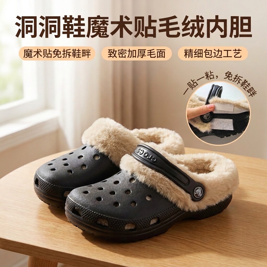 洞洞鞋毛绒内胆仿兔毛加绒冬天秋冬季适配crocs卡骆驰可拆卸内胆