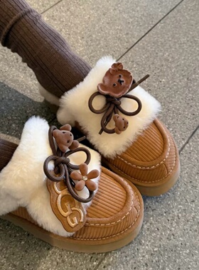 秋冬雪地靴美拉德可爱小熊配饰女