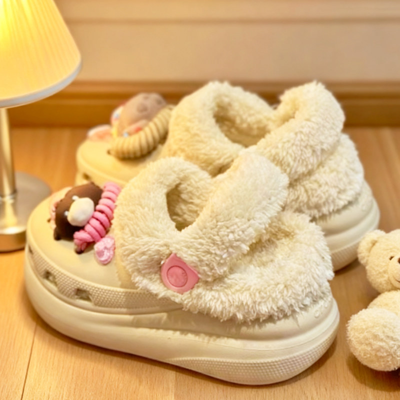 升级版洞洞鞋毛绒保暖内胆棉套白