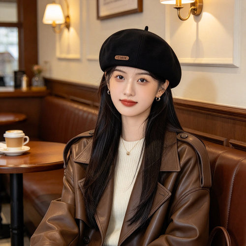 帽子女生冬黑色贝雷帽戴法显脸小女款2026正流行女士秋季新款穿搭