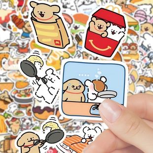 160张食物线条小狗贴纸可爱卡通马尔济斯周边装 饰笔记本手账贴画