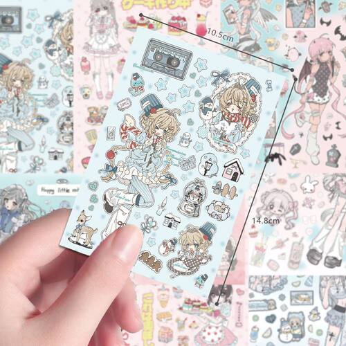 16大张甜系少女图鉴切膜贴纸可爱动漫画风二次元日系软萌防水贴画