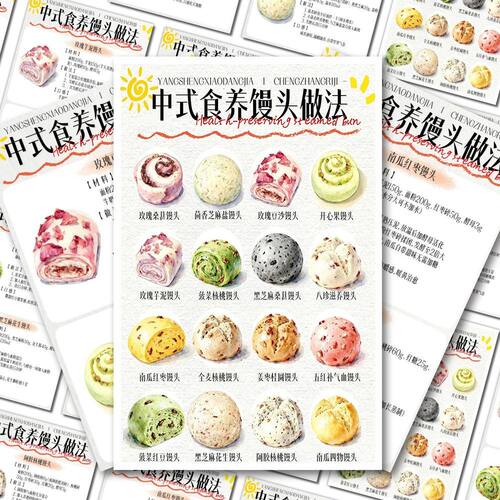 中式食养馒头配方大全贴纸花样馒头配方比例和面配方教程做法贴画