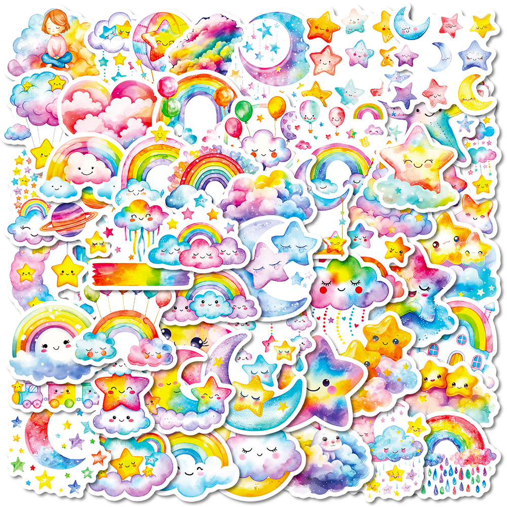 112张彩虹星星贴纸彩绘小清新高颜值云朵月亮创意装饰贴画diy手账