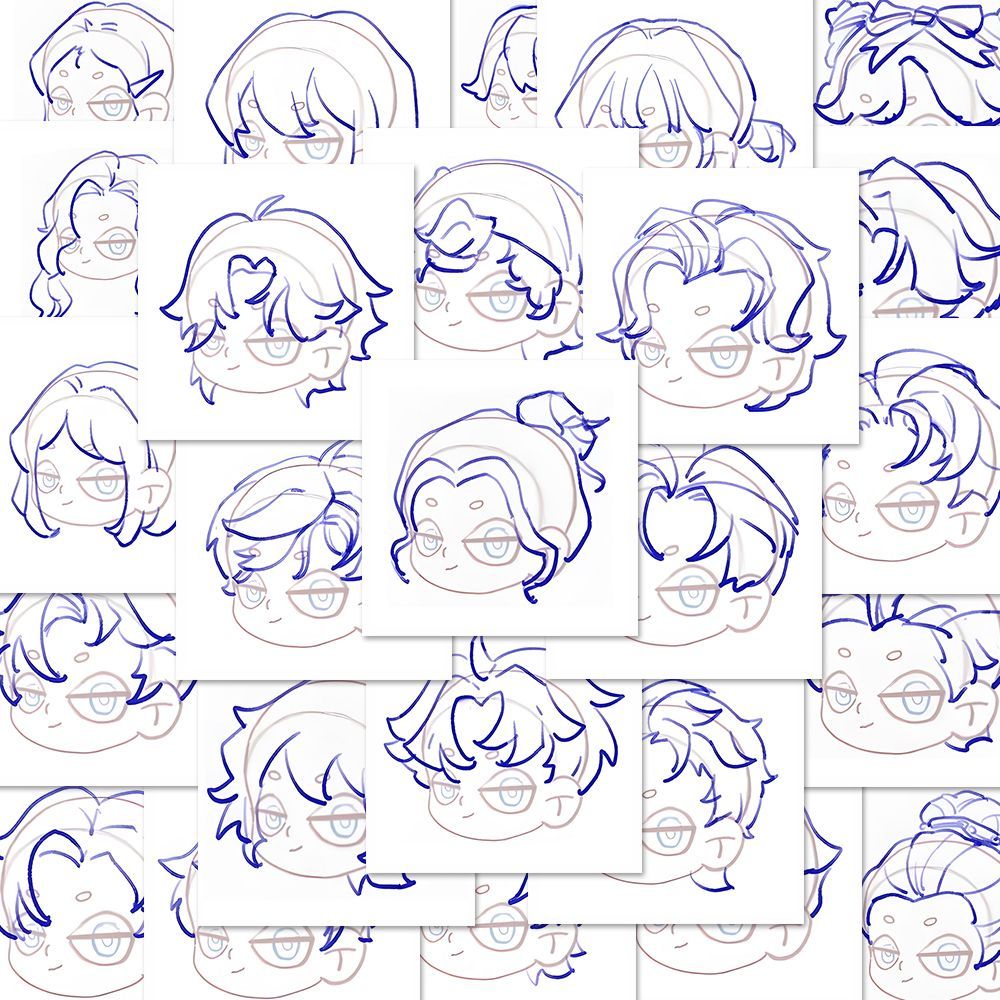144张二次元Q版OC发型参考素材贴纸创意绘画素材手账笔记装饰贴画